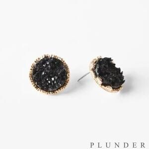 New Plunder "Kamas" Black Druzy Stud Earrings (.75")